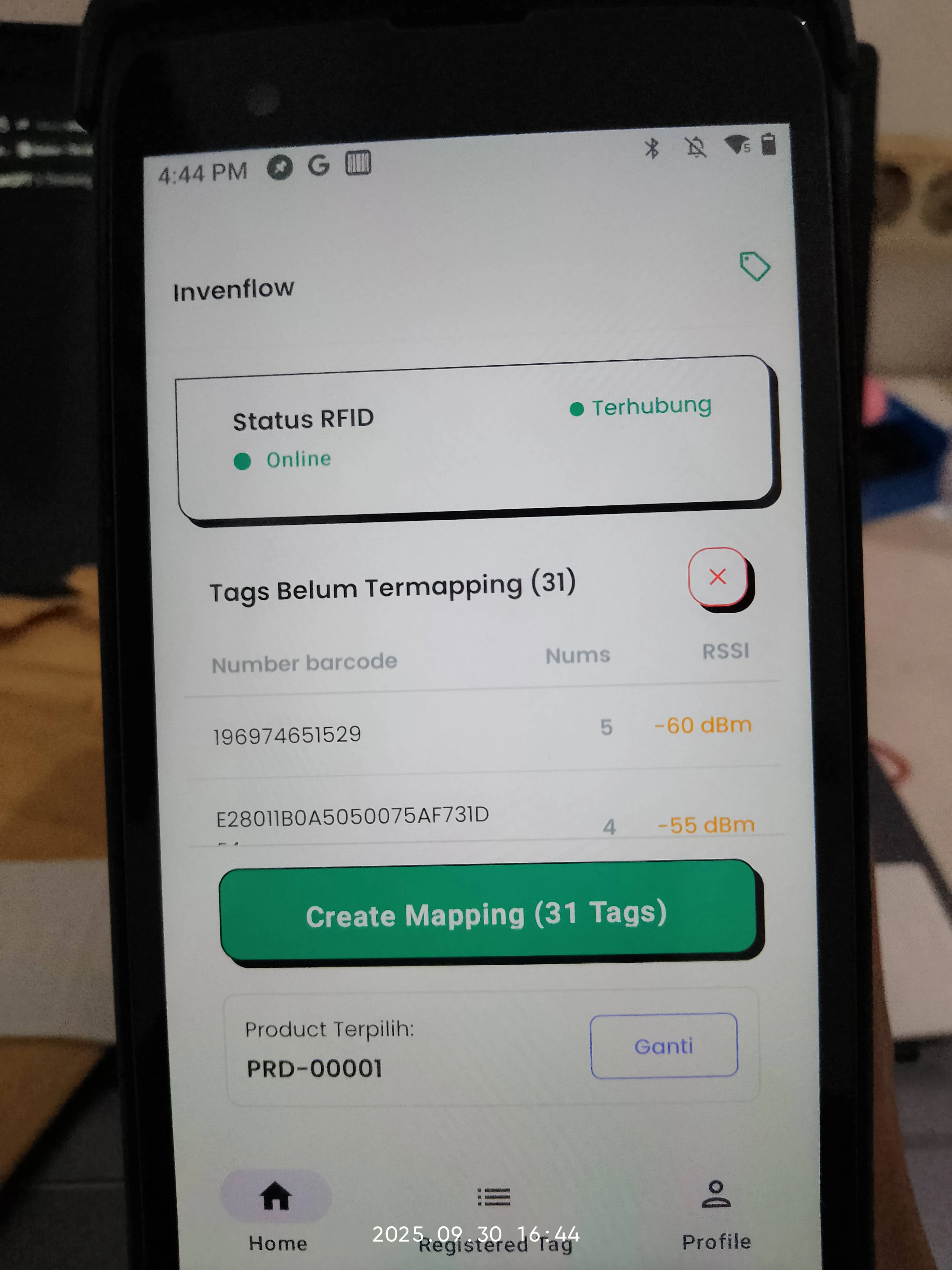 Home Screen - RFID Scanning in Action